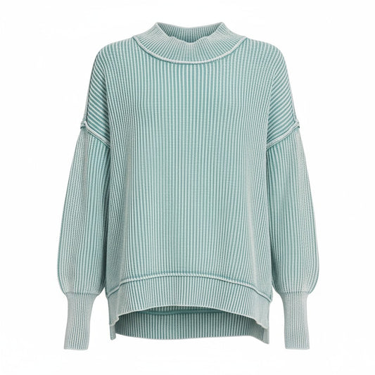 100% Cotton Dusty Teal Textured Stripe Sweater