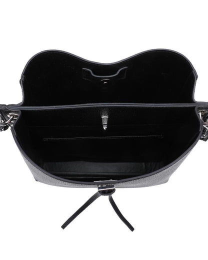 Eliza tassel vegan leather crossbody handbag with studs and turn lock in Almond or Black.