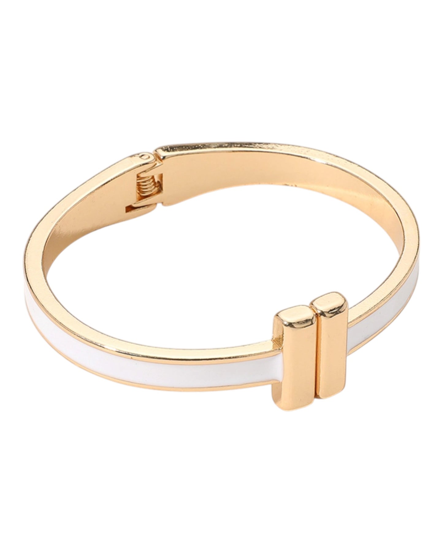 Gold and white bangle on a white background.