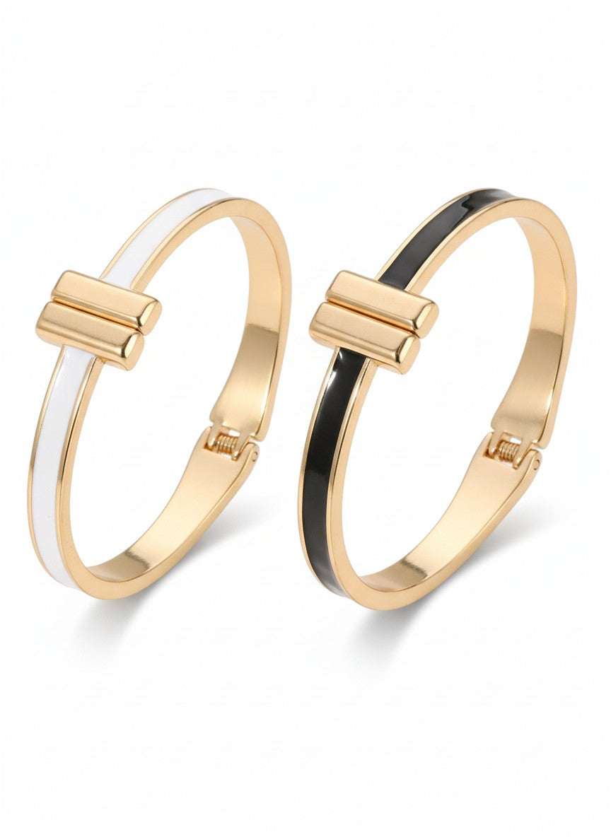 Gold Bar Tip Enamel Bangle Bracelet - 2 Colors