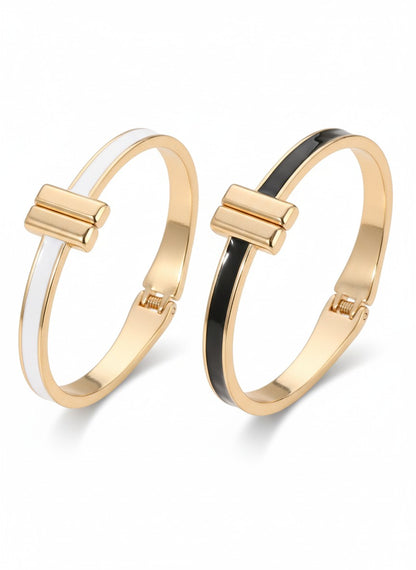 Gold Bar Tip Enamel Bangle Bracelet - 2 Colors
