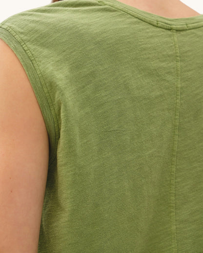Close up of the Fern Essential Cotton Slub Tank Top showing back seam.