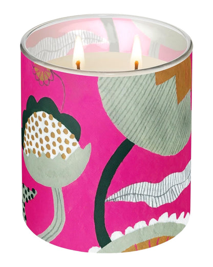 Forest Flora artist glass candle with botanical scent.