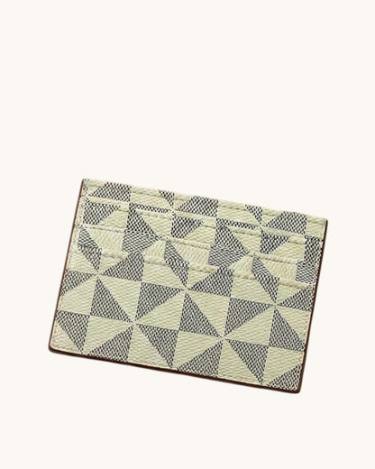 Small card wallet in Ivory with a geometric pattern on a white background.