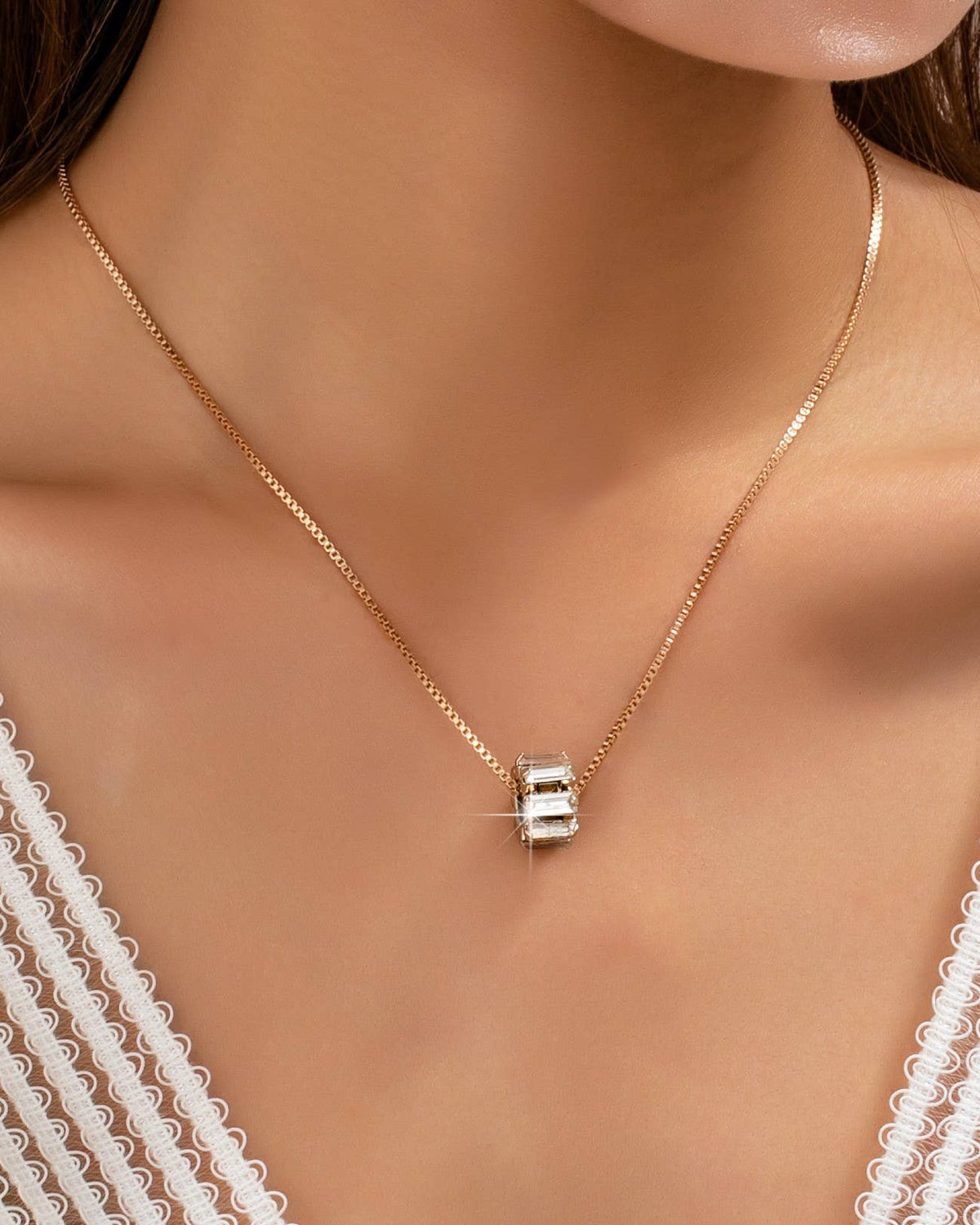 Gold-Tone Baguette Crystal Barrel Pendant Necklace