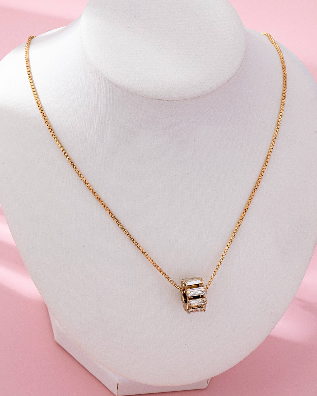 Gold-Tone Baguette Crystal Barrel Pendant Necklace