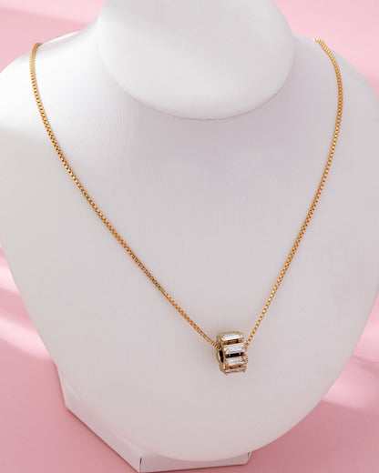 Gold-Tone Baguette Crystal Barrel Pendant Necklace