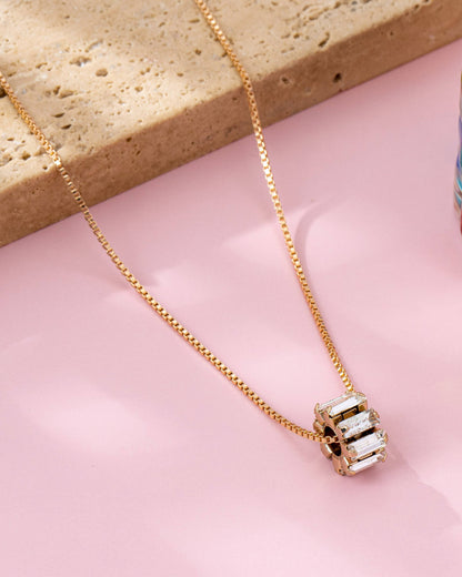 Gold-Tone Baguette Crystal Barrel Pendant Necklace