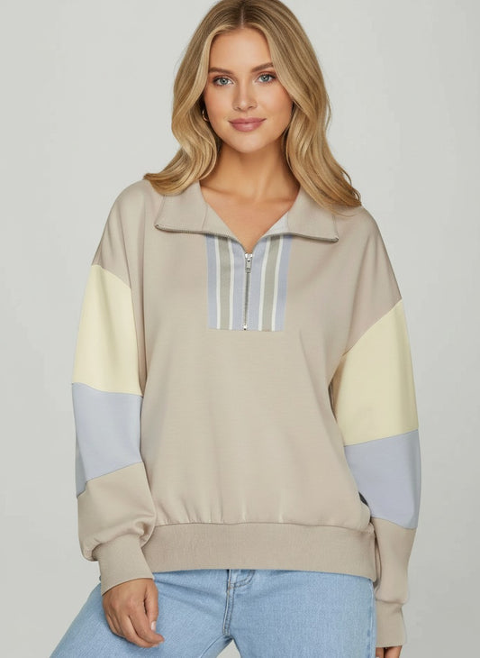 Weekend Away Retro Stripe Half Zip Sweatshirt