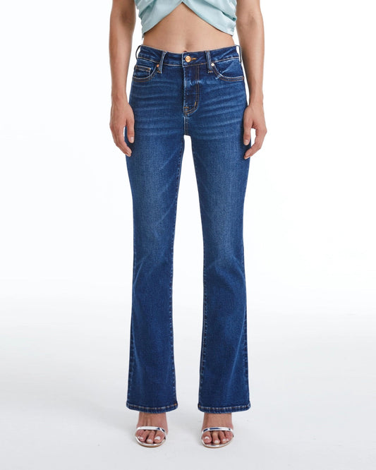 High-Rise Super Stretch Bootcut Jeans in Deep Sea Dark Blue