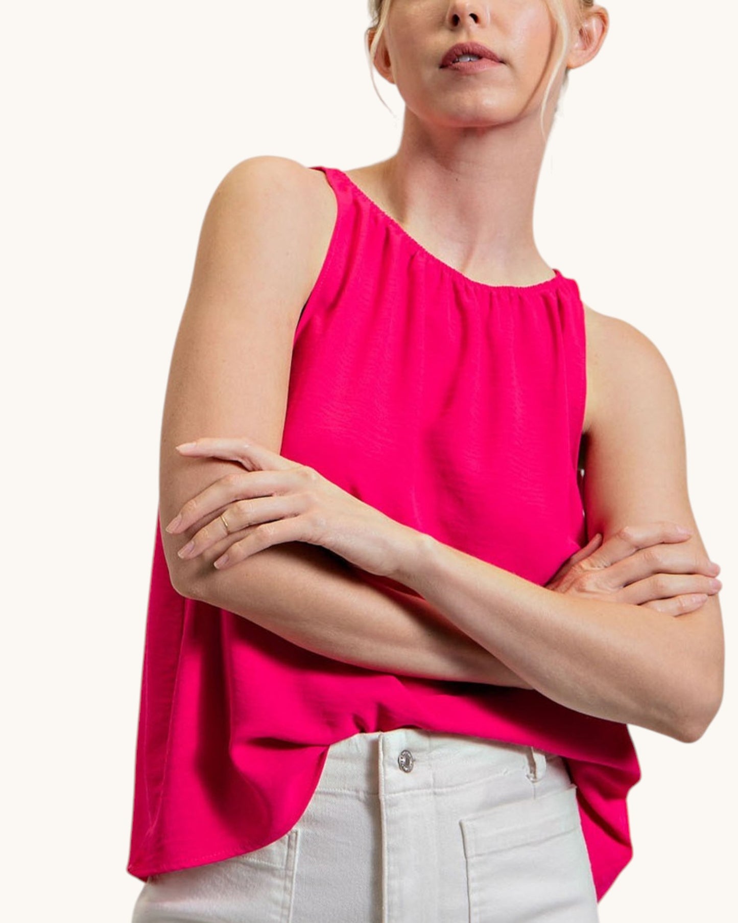 Pink Rush Ruched Sleeveless Top