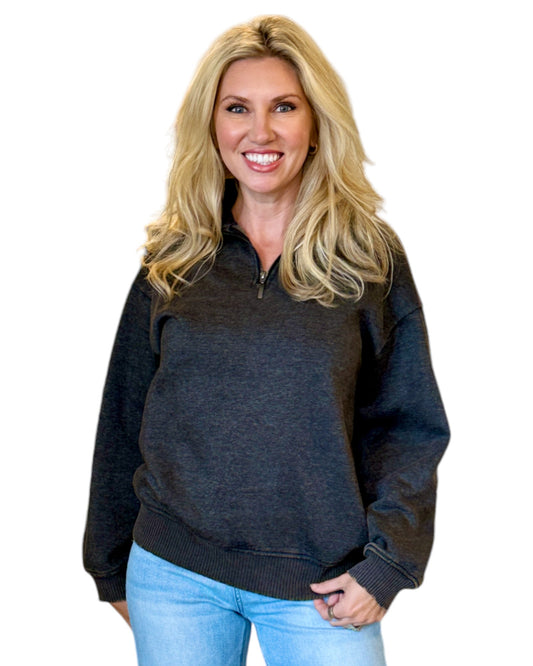 Ash Black Vintage Wash Half Zip Sweatshirt
