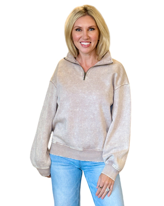 Iced Mocha Vintage Wash Half Zip Pullover