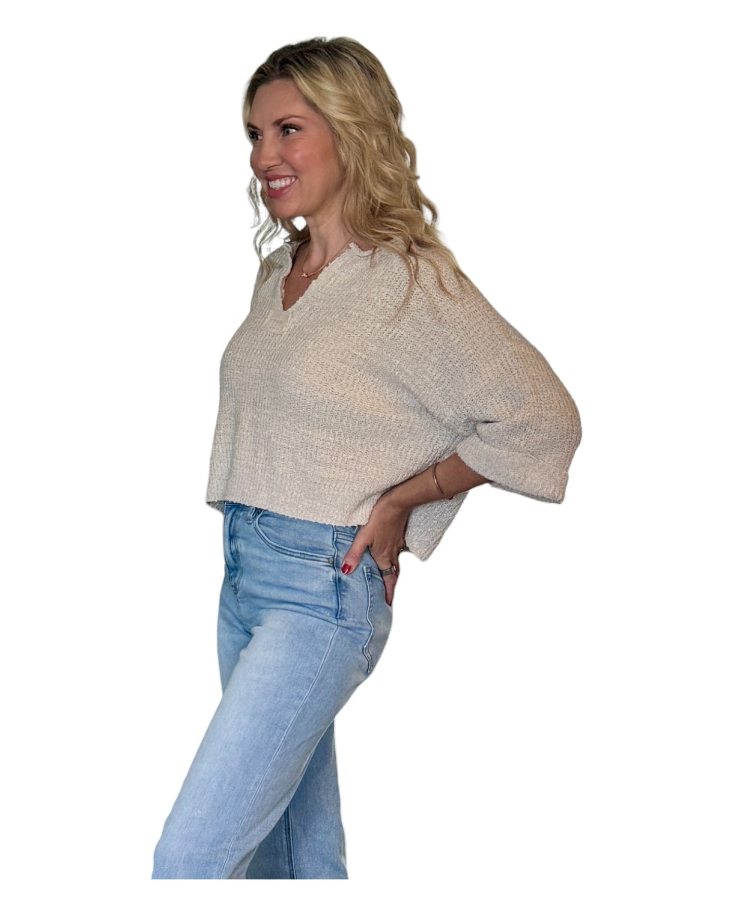 Roll With It Cropped Oatmeal Sweater