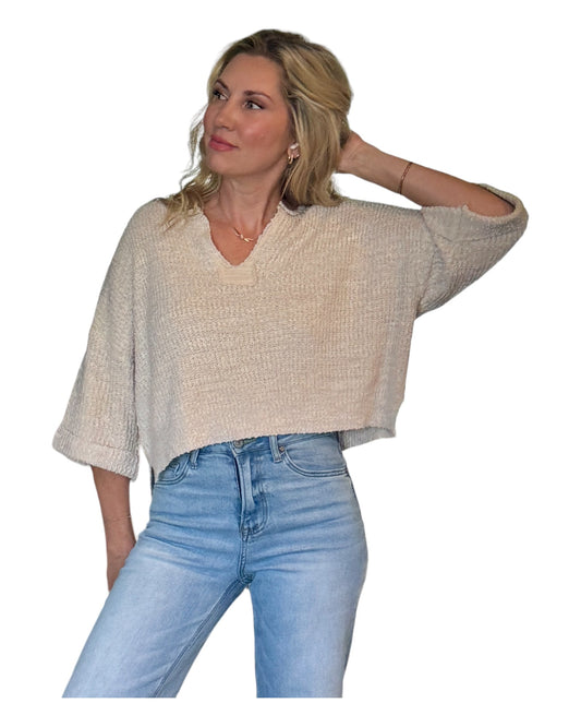 Roll With It Cropped Oatmeal Sweater