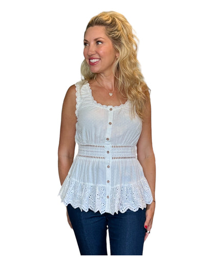 Dove Ruffle and Romance Eyelet Tank Top