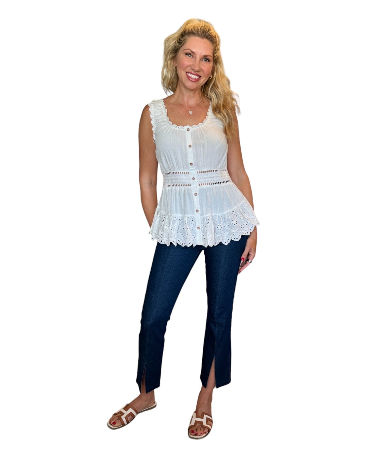 Dove Ruffle and Romance Eyelet Tank Top