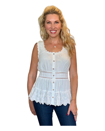 Dove Ruffle and Romance Eyelet Tank Top