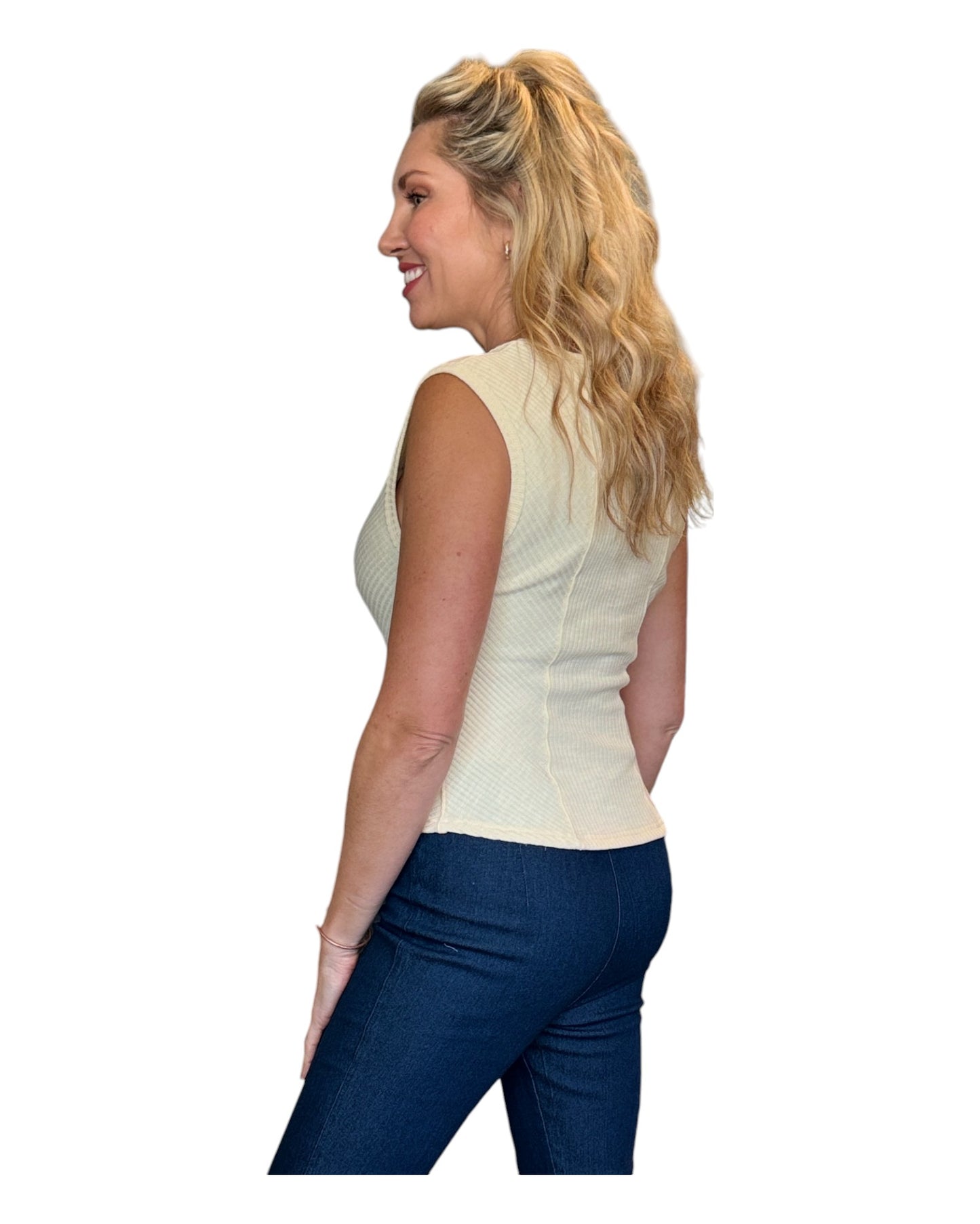 Ivory Coast Ribbed Knit Sleeveless Top