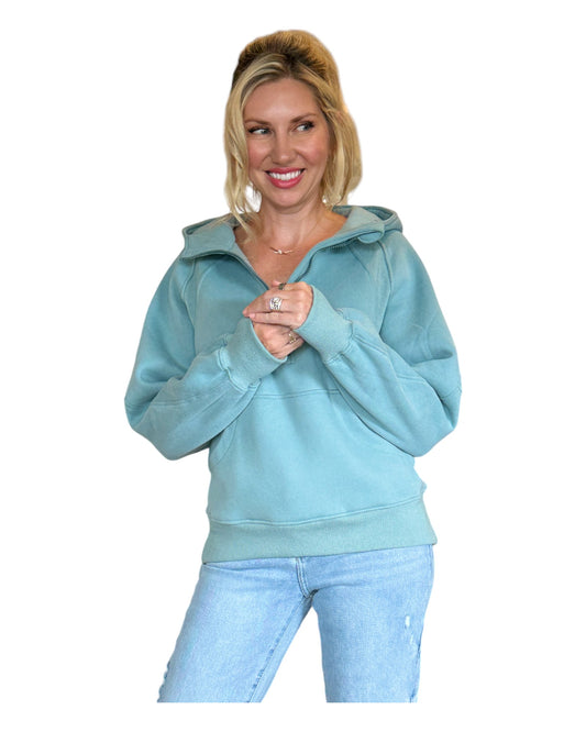 Stay Cozy Teal Half Zip Hoodie