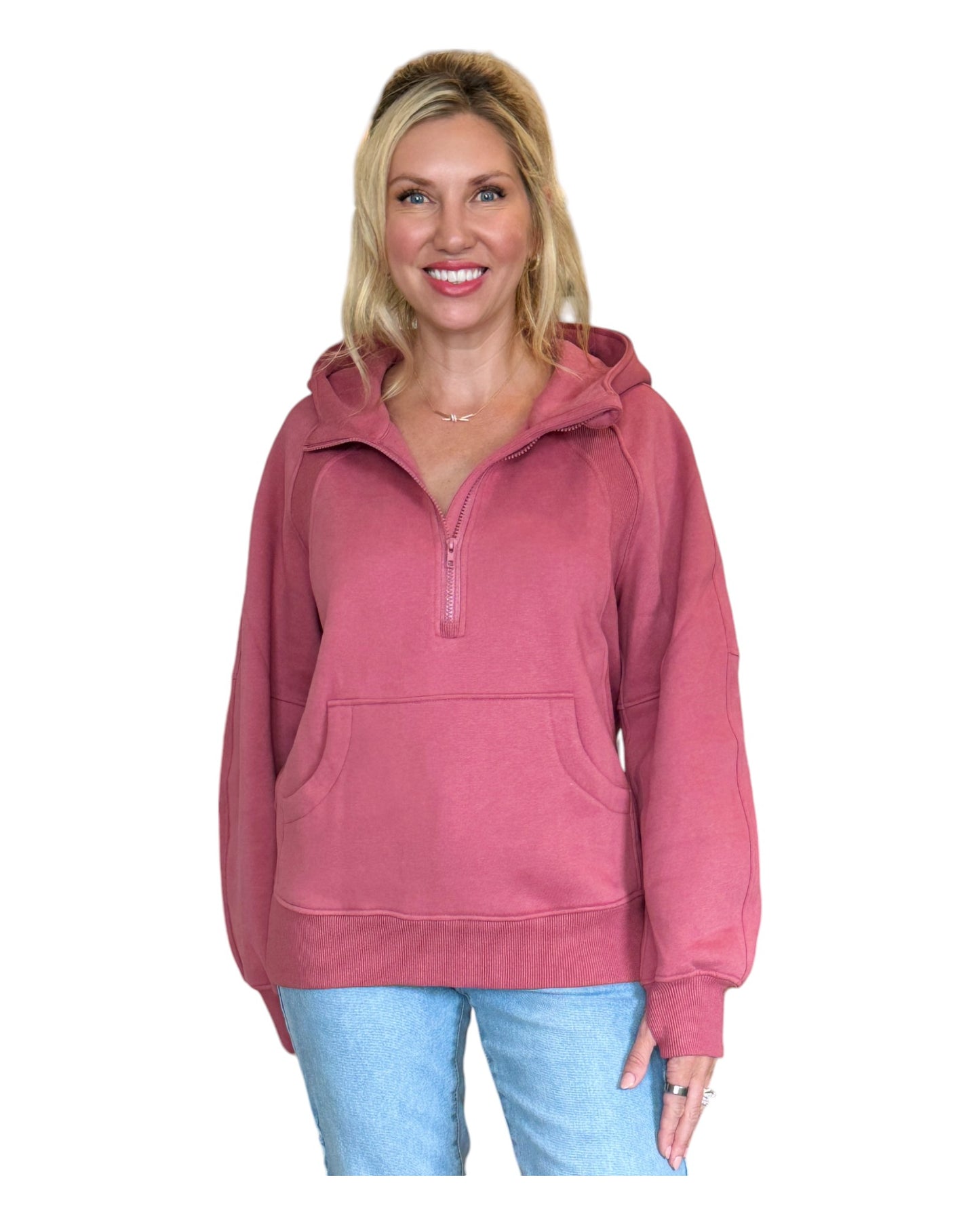 Stay Cozy Berry Half Zip Hoodie Sweatshirt