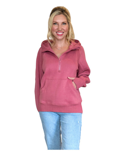 Stay Cozy Berry Half Zip Hoodie Sweatshirt
