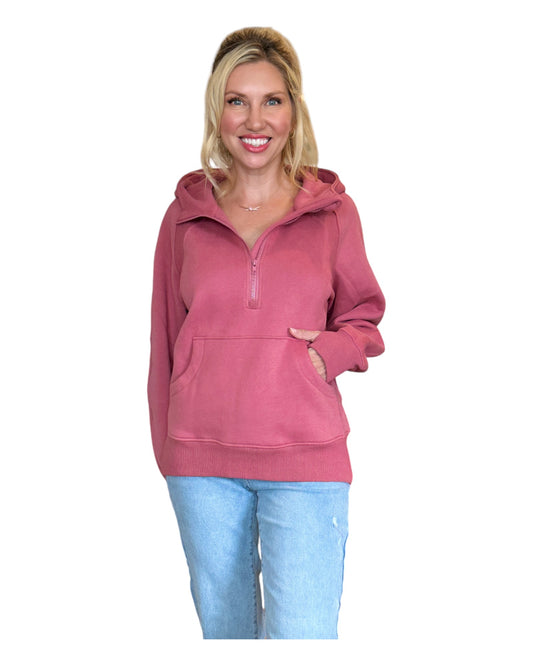 Stay Cozy Berry Half Zip Hoodie Sweatshirt