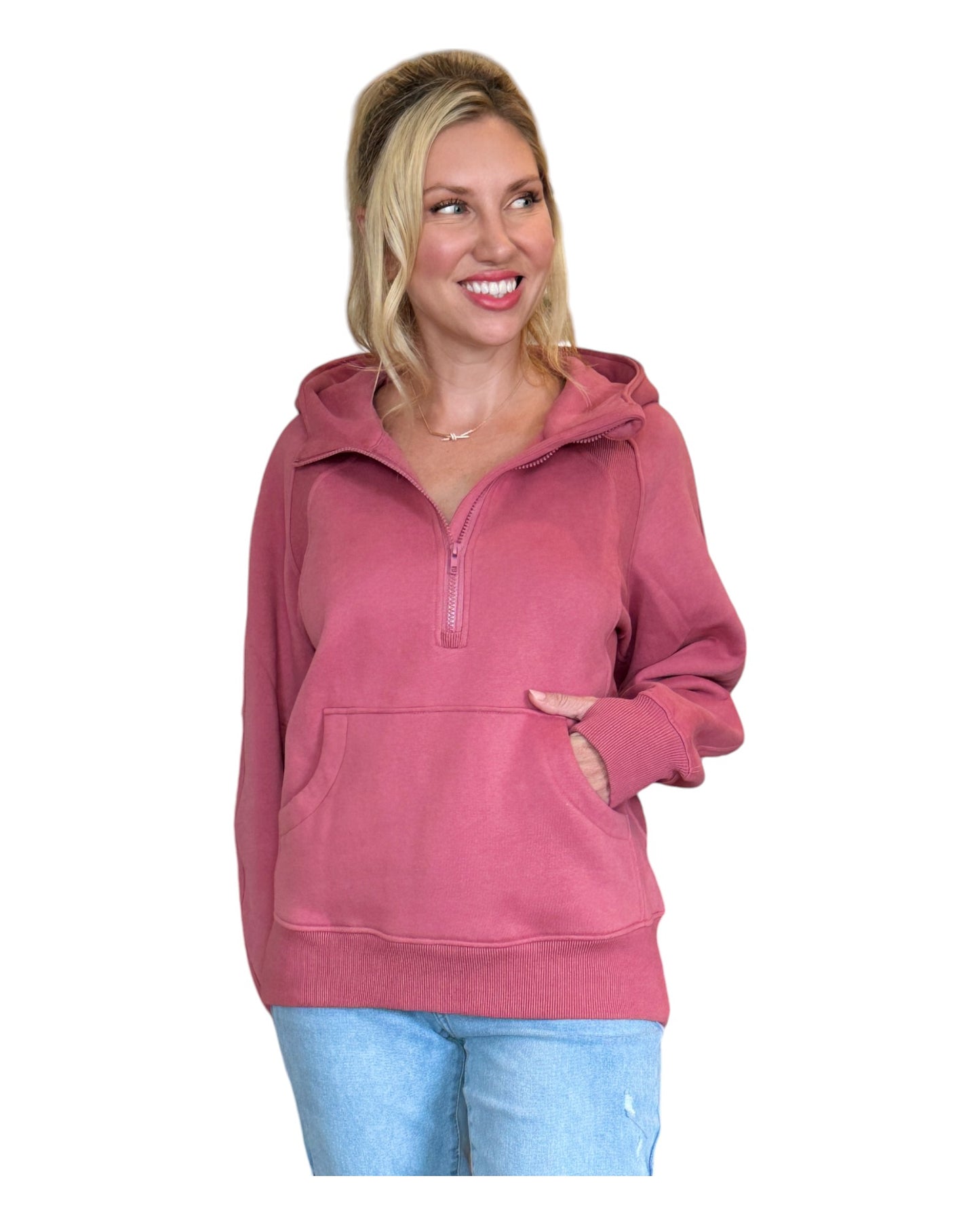 Stay Cozy Berry Half Zip Hoodie Sweatshirt
