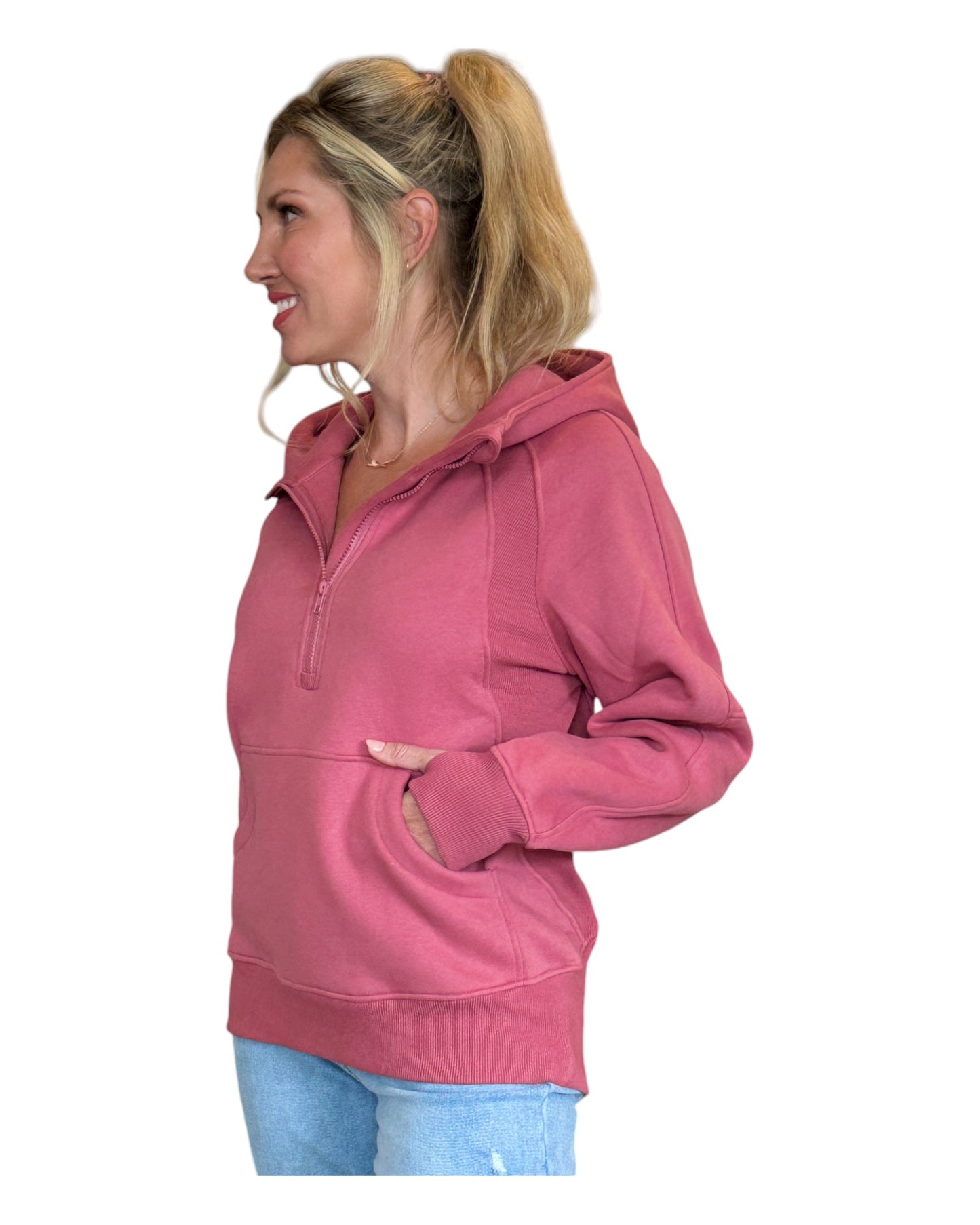 Stay Cozy Berry Half Zip Hoodie Sweatshirt