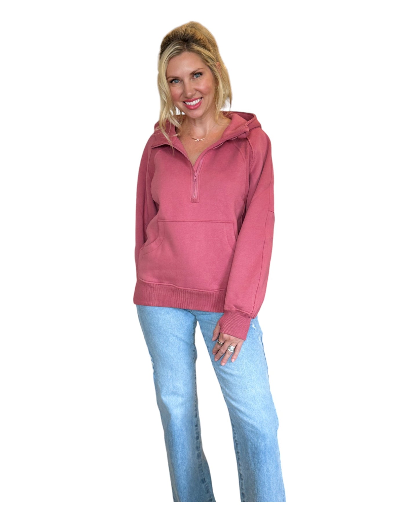 Stay Cozy Berry Half Zip Hoodie Sweatshirt