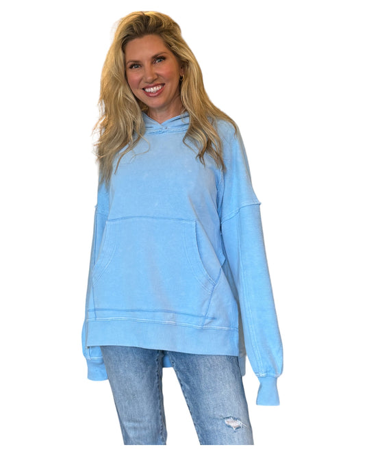 Nikki 100% Cotton Washed Sky Hoodie