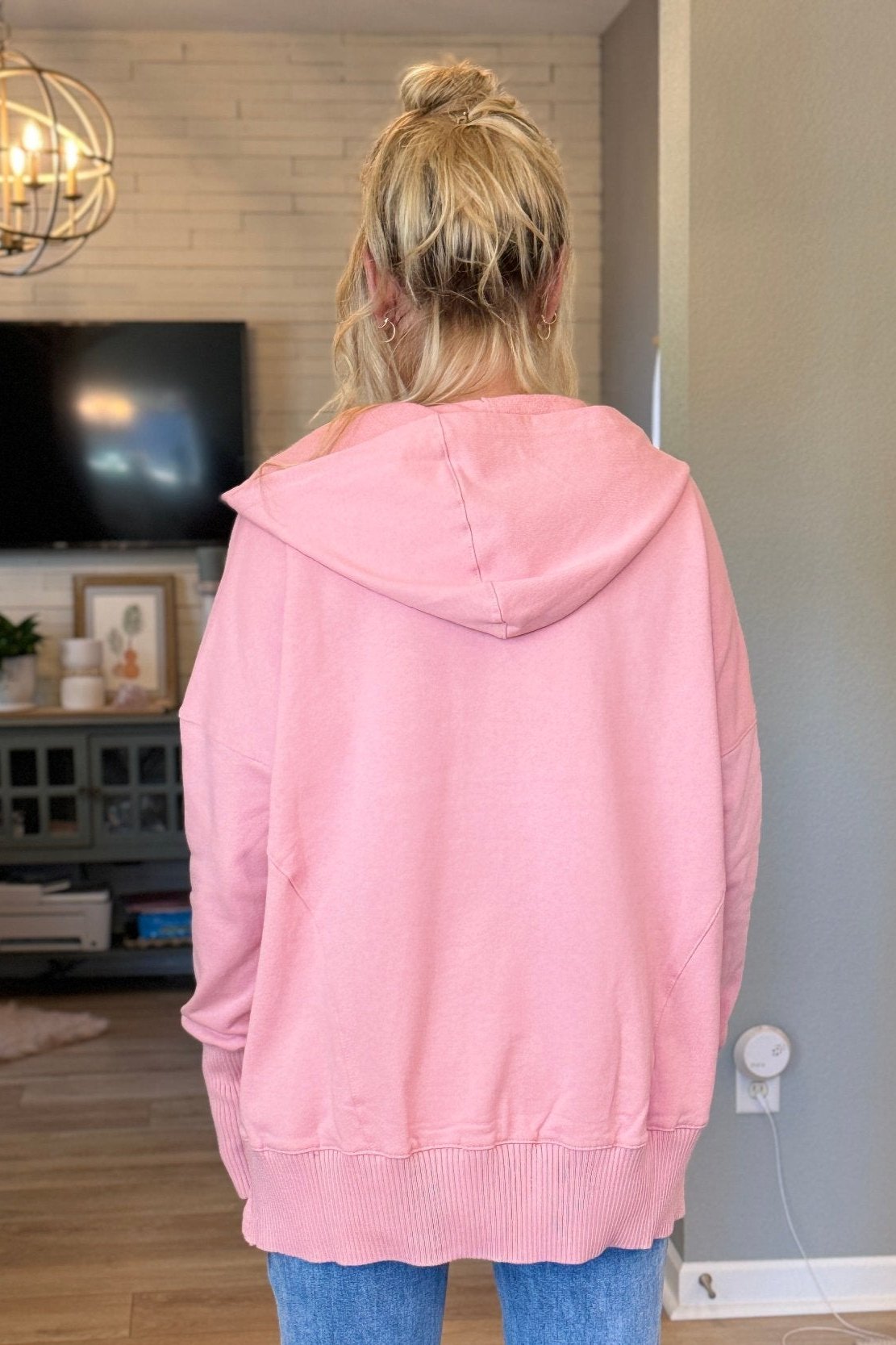 Kennley Cotton Candy Pink 100% Cotton Oversized Hoodie on Model