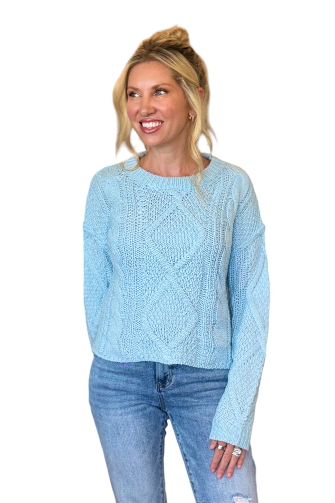 Kayla Classic Cable Knit Sweater (Sky)