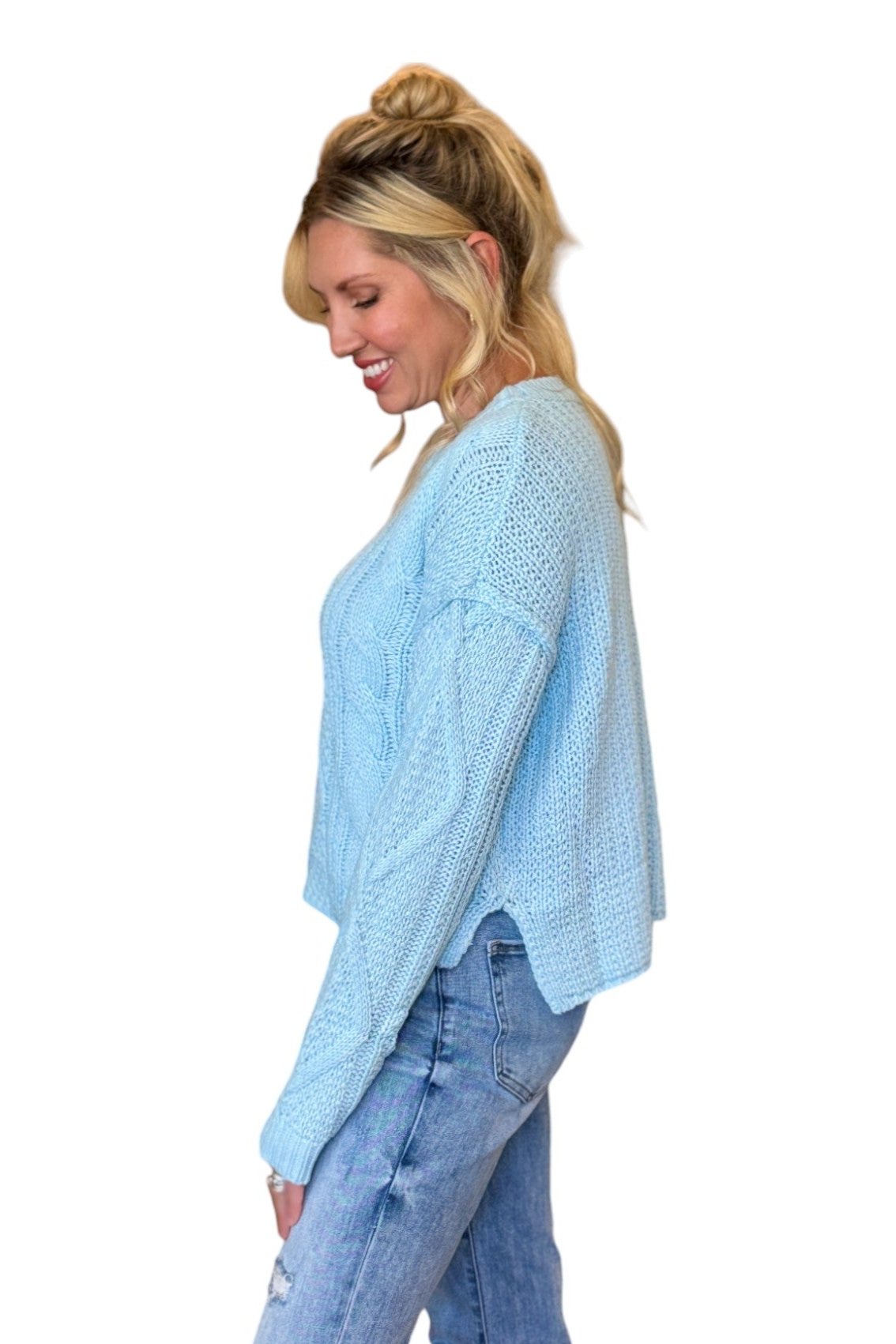 Kayla Classic Cable Knit Sweater (Sky)