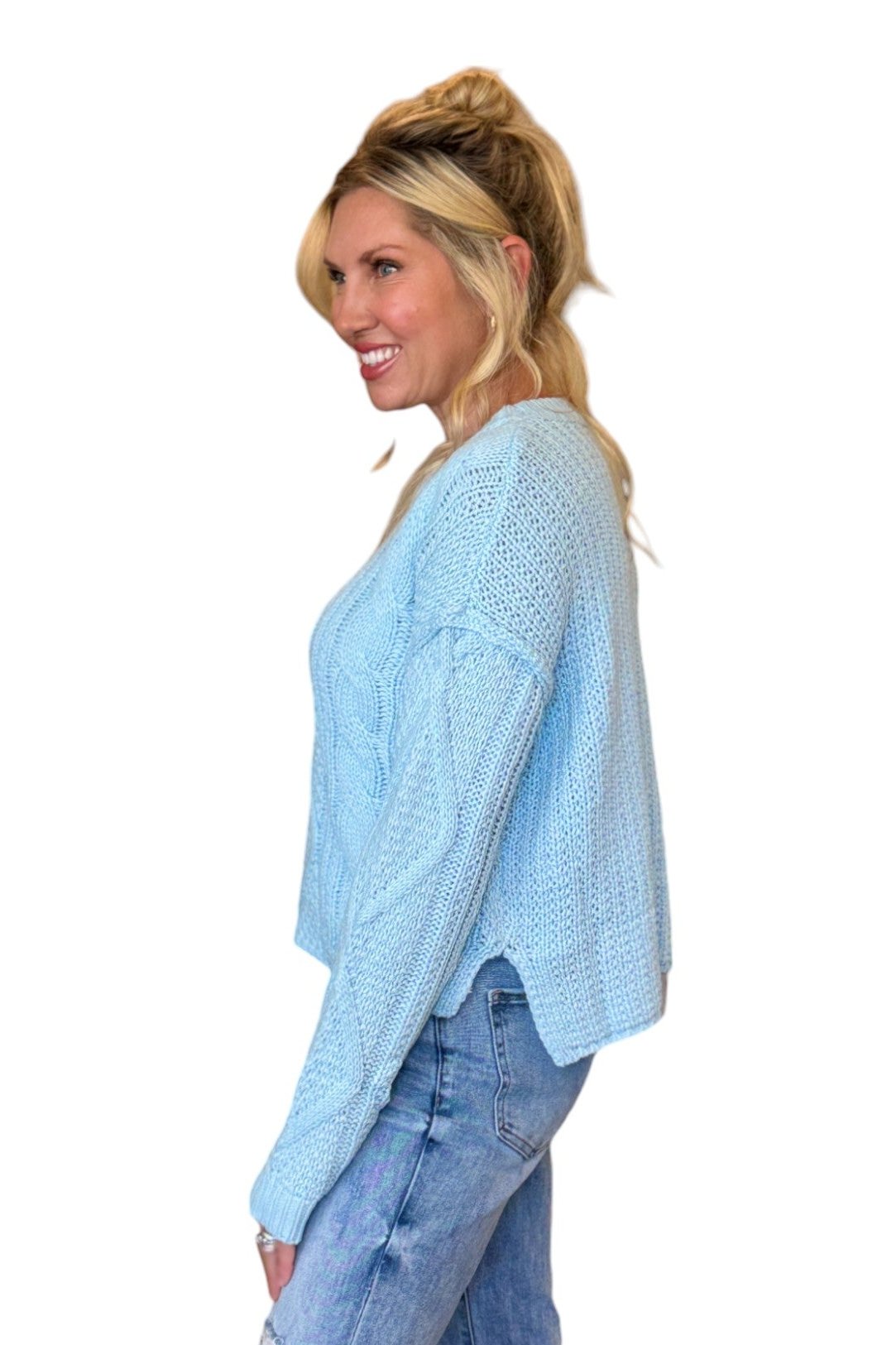 Kayla Classic Cable Knit Sweater (Sky)