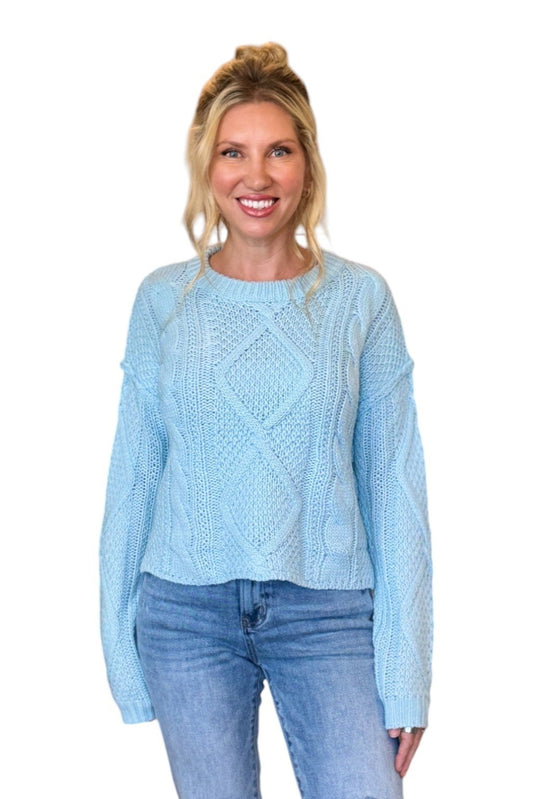 Kayla Classic Cable Knit Sweater (Sky)