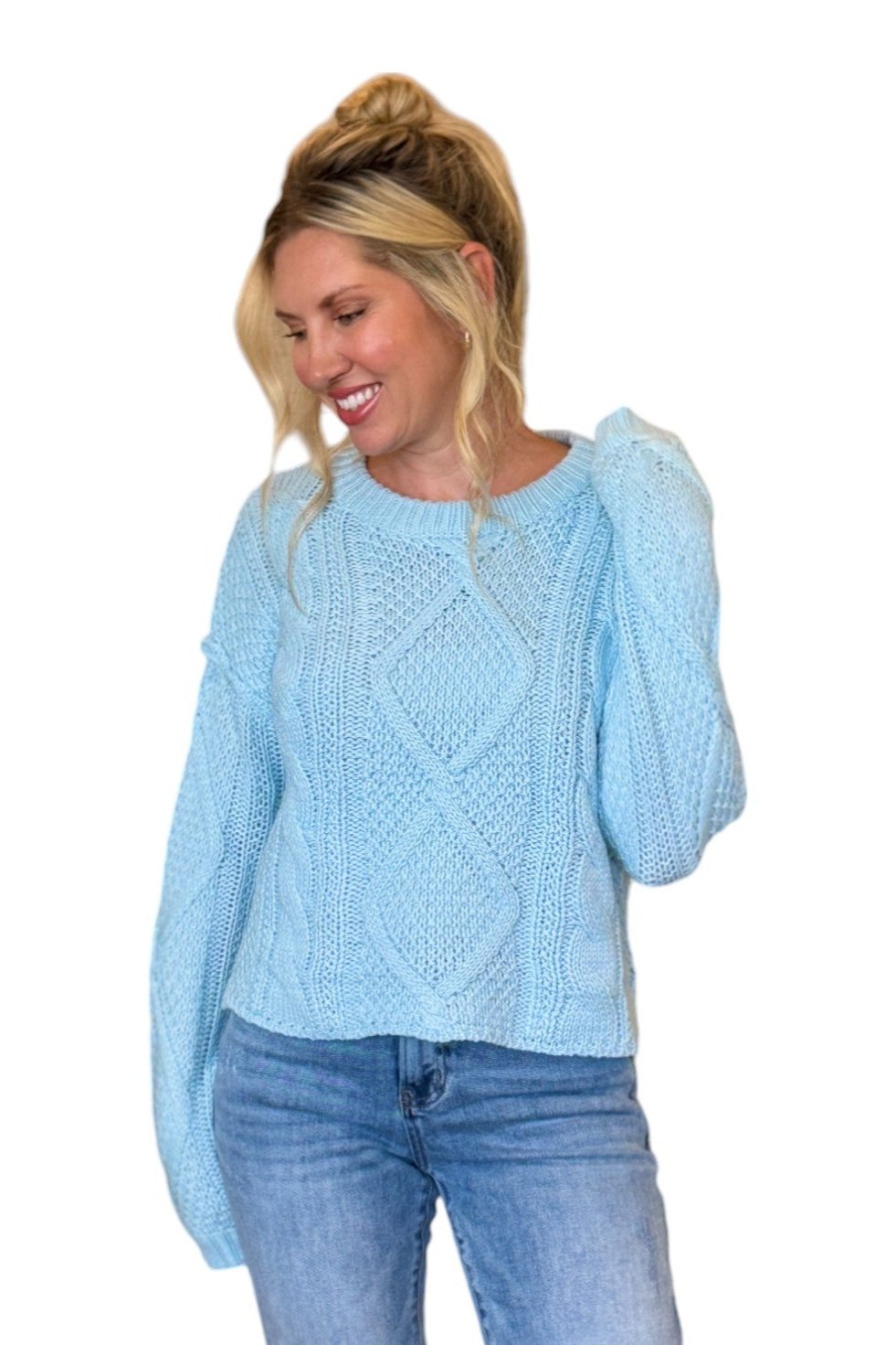 Kayla Classic Cable Knit Sweater (Sky)