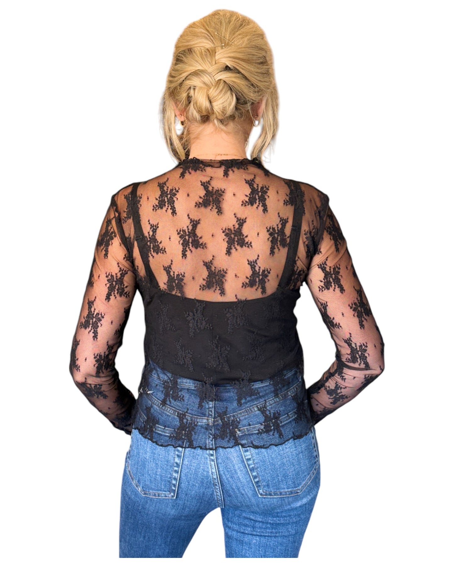 Floral Sheer Black Long Sleeve Top