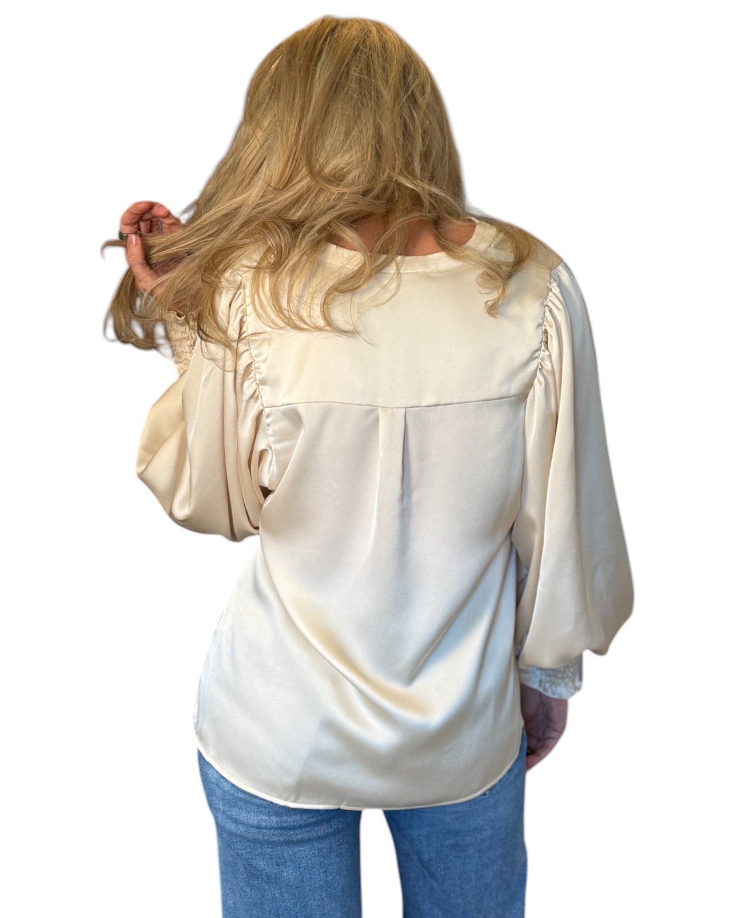 Champagne Satin V-Neck Tunic Blouse