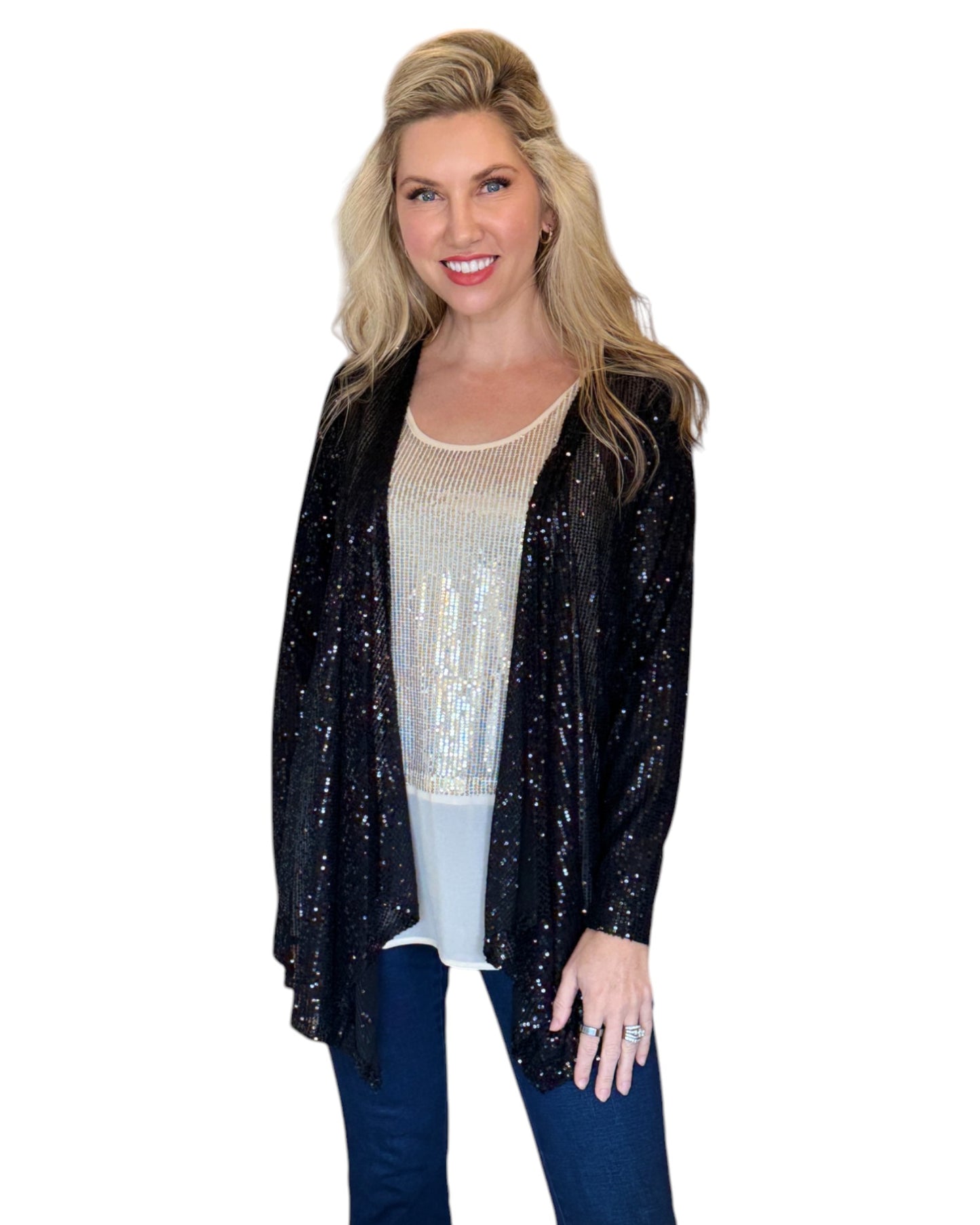 Black Sequin Open Cardigan Jacket