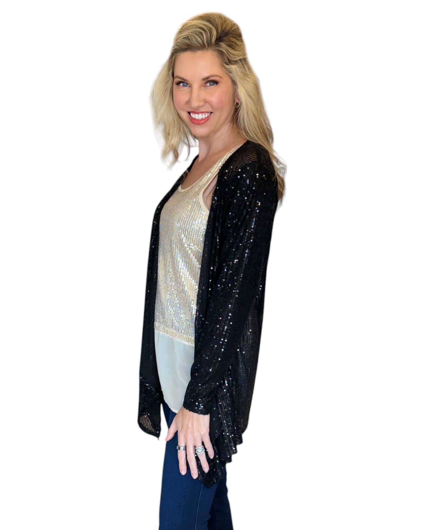Black Sequin Open Cardigan Jacket
