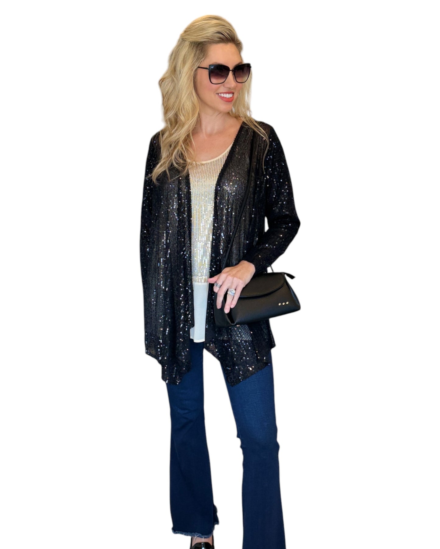 Black Sequin Open Cardigan Jacket