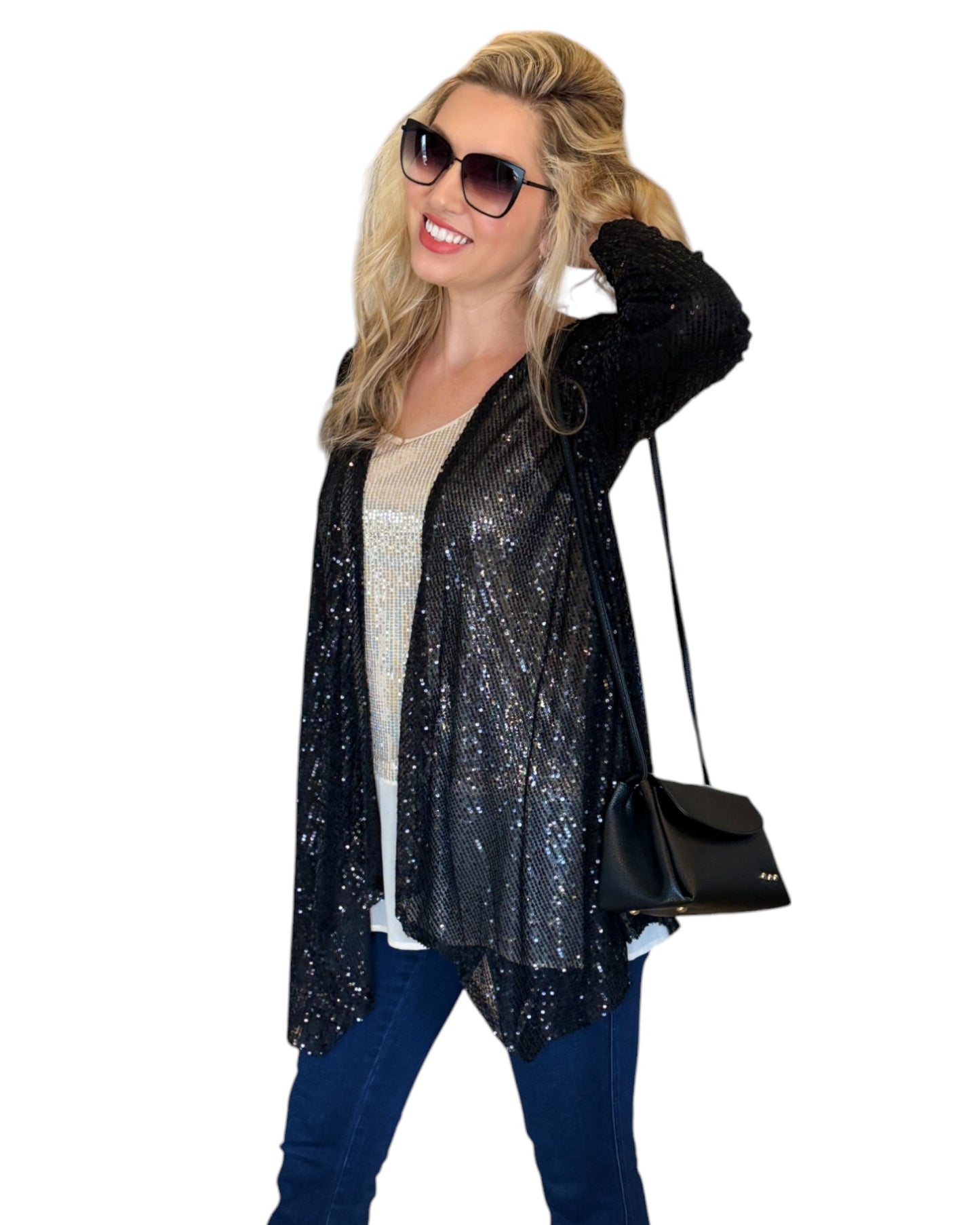Black Sequin Open Cardigan Jacket