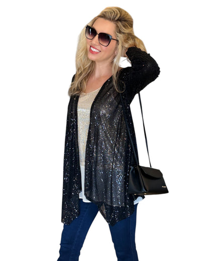 Black Sequin Open Cardigan Jacket