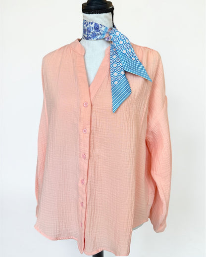 Just Peachy 100% Cotton Button Up Top