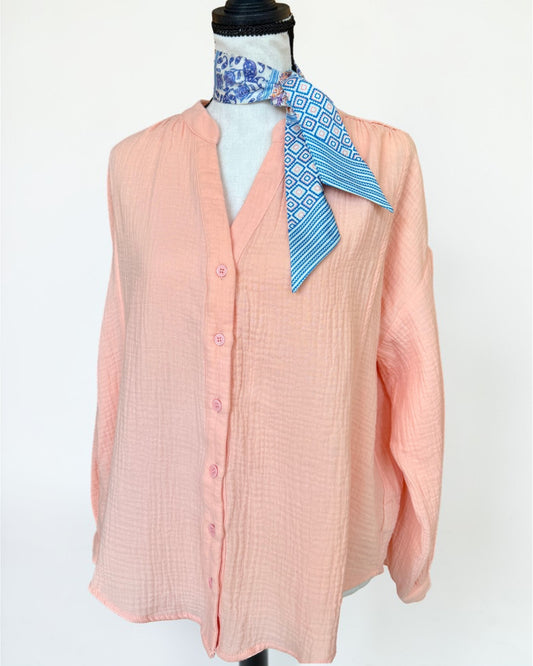 Just Peachy 100% Cotton Button Up Top