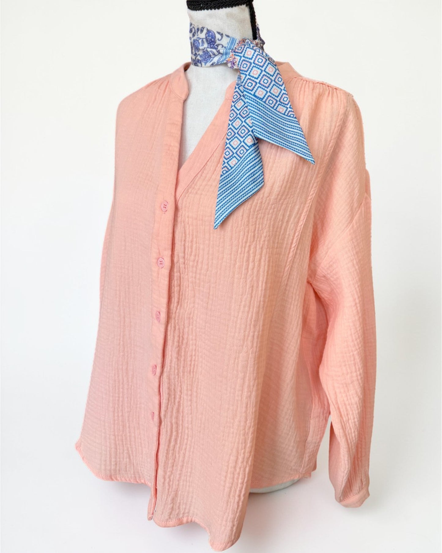 Just Peachy 100% Cotton Button Up Top