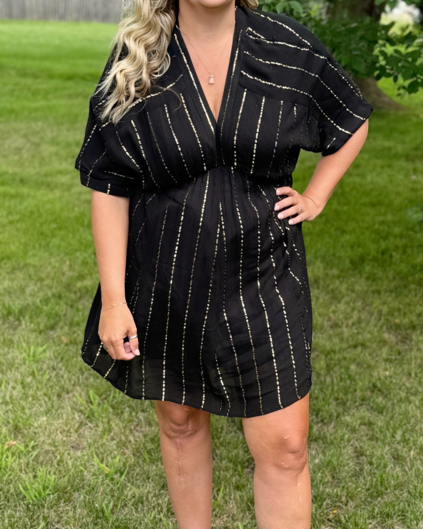 Sunset Cruise Black & Gold Stripe Mini Dress