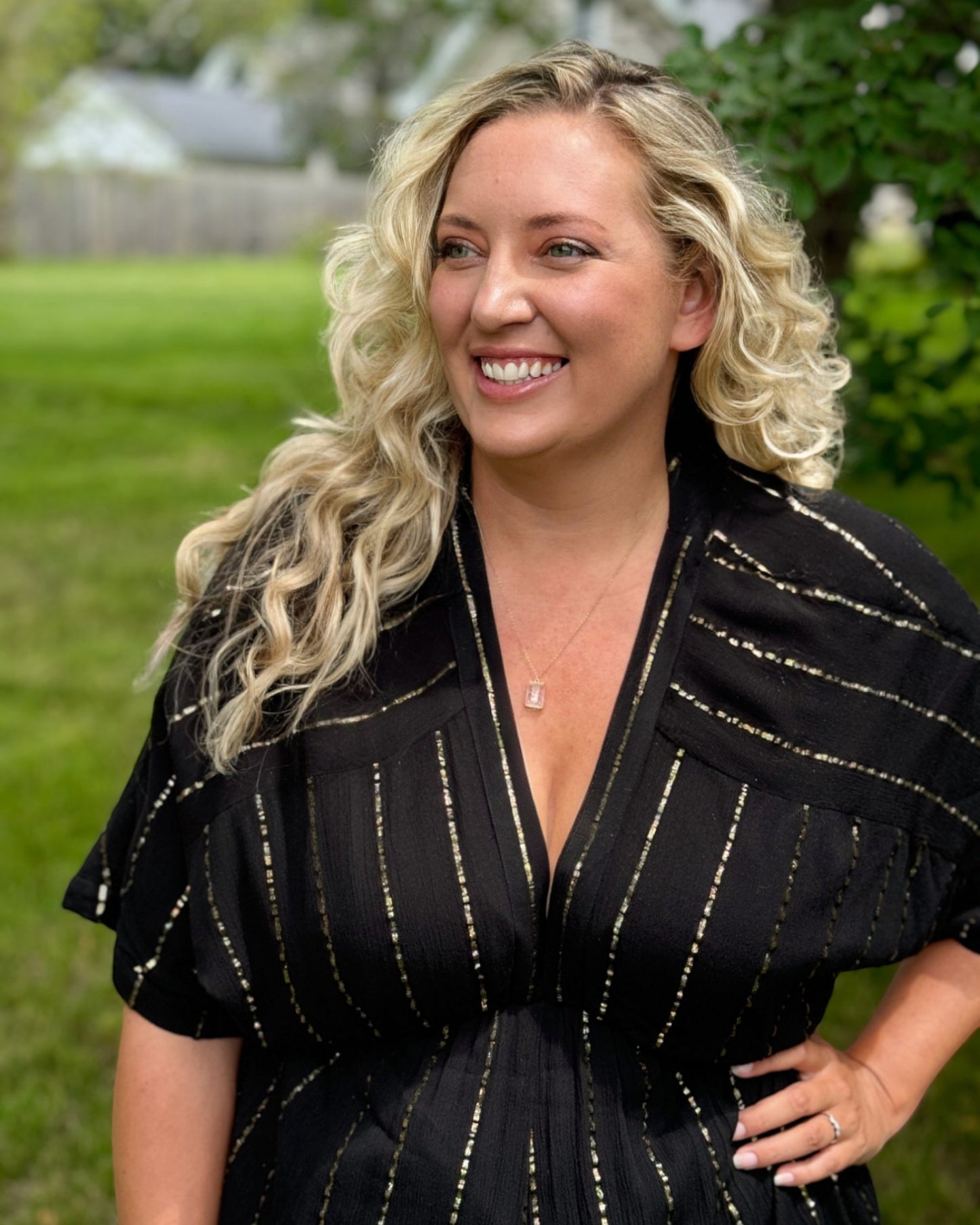 Sunset Cruise Black & Gold Stripe Mini Dress