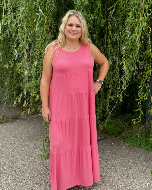 Dusty Rose Tiered Curvy Maxi Dress